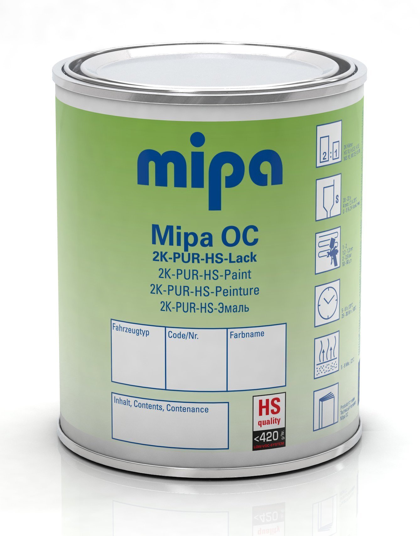 Mipa Autolack nach Farbcode – Mipa OC 2K-PUR-Autolack HS (Einschicht), 500 ml